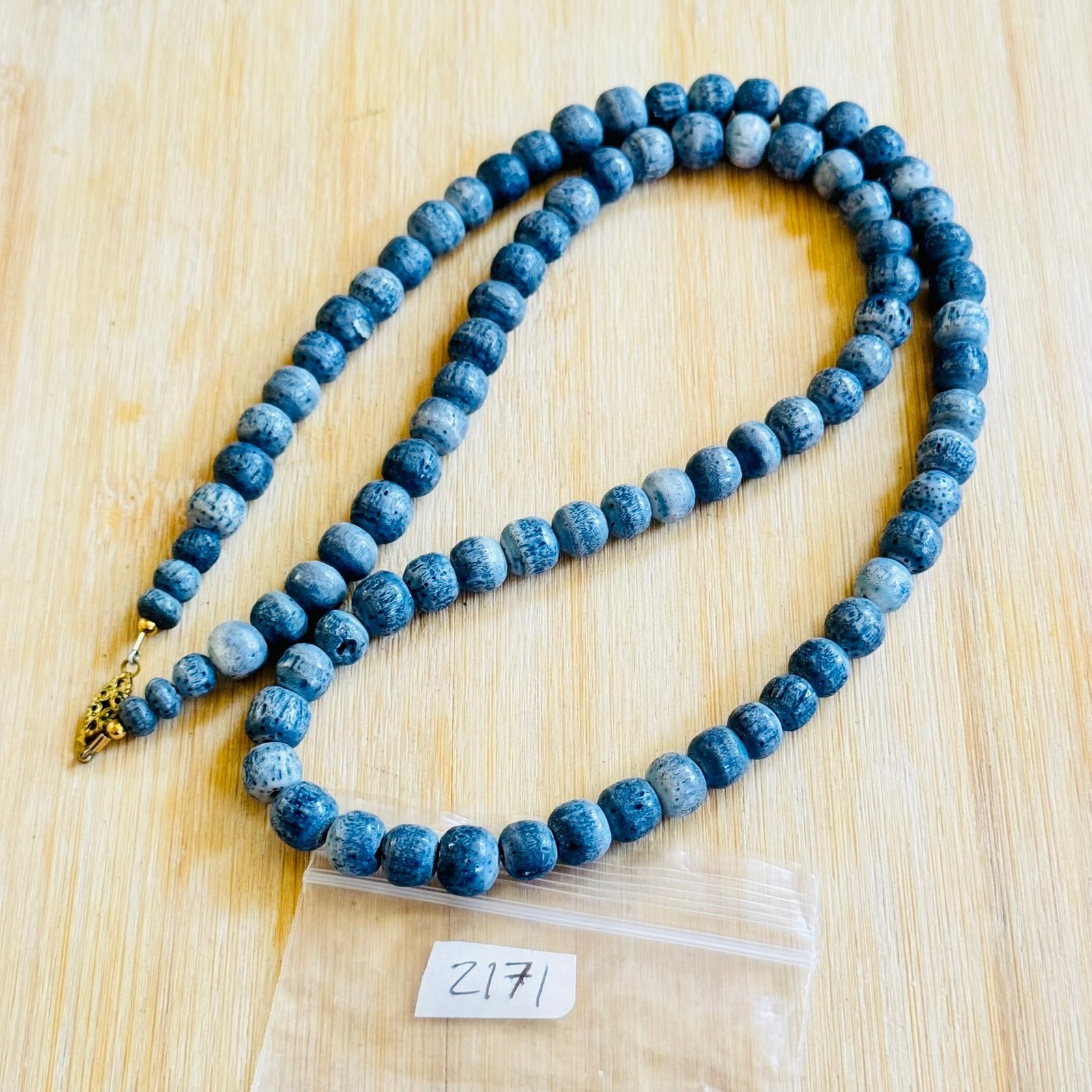 VTG Blue Sponge Coral Beaded Necklace BOHO Genuine Real Round Beads 86g 30″
