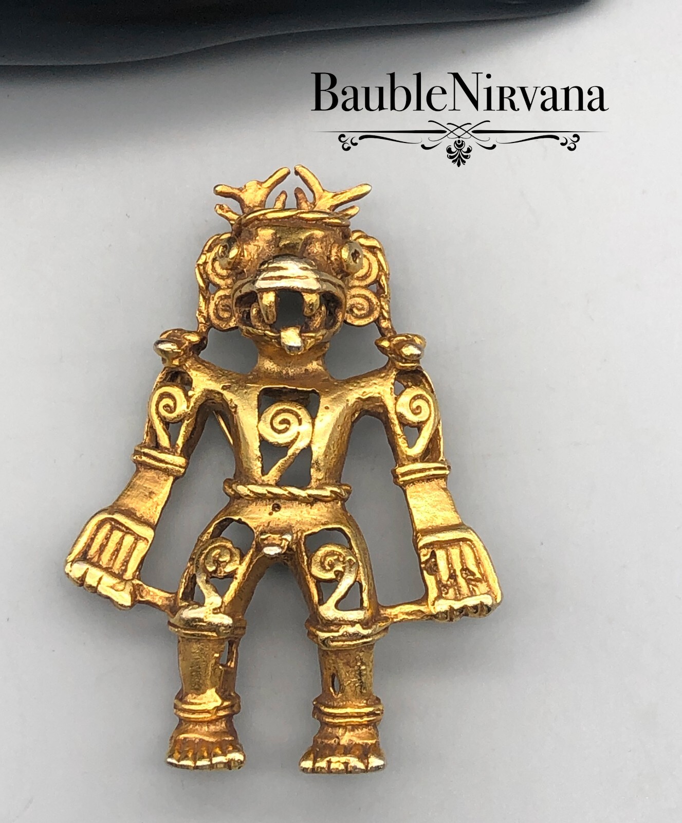 Vintage Alva Large Dimensional Figural Aztec Mayan Warrior Pin / Pendant