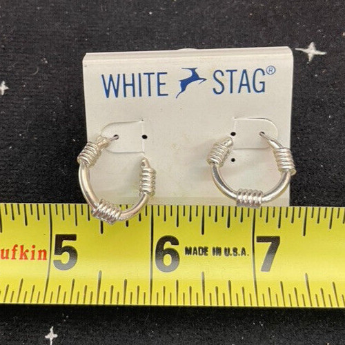 VTG Surgical Steel Posts Earrings White Stag Silver Color Hoops