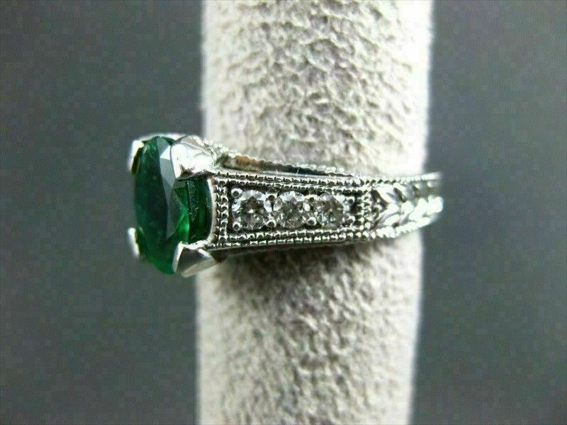 ESTATE 2.18CT DIAMOND & AAA COLOMBIAN EMERALD 14KT WHITE GOLD 3D ENGAGEMENT RING