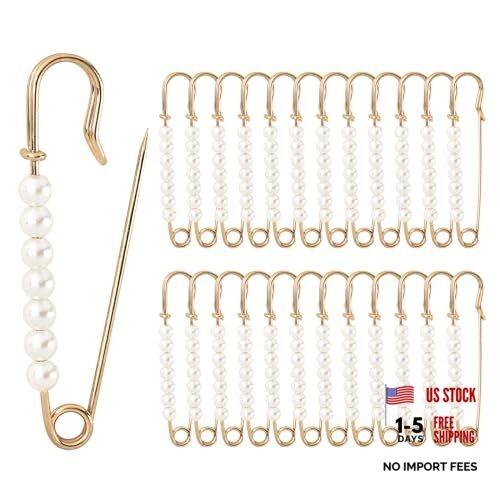 Faux Pearl Brooch Pins, 10pcs 2.76inch Sweater Shawl Clip Safety Pins with