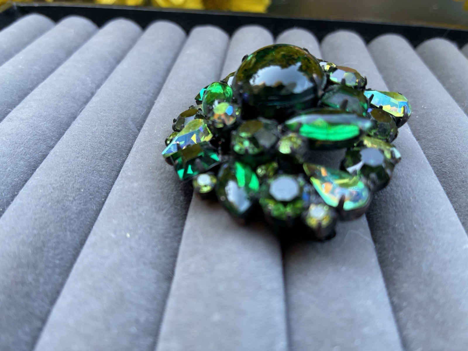 Original by Robert Brooch Green Cabochon and Multi Green Rhinestones Pendant