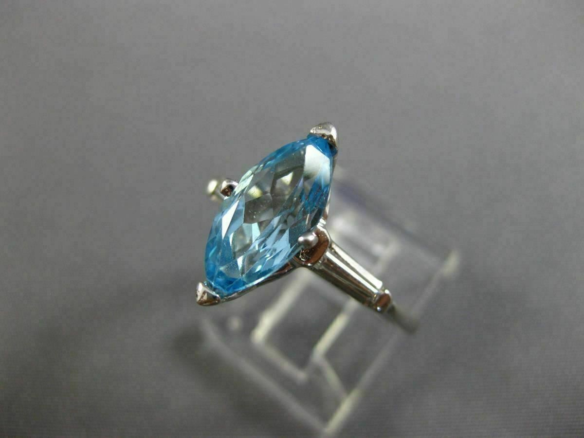 ESTATE 2.25CT DIAMOND & AAA BLUE TOPAZ 14K WHITE GOLD 3D 3 STONE ENGAGEMENT RING