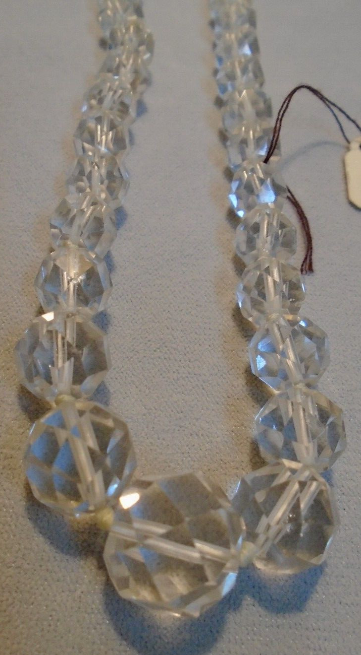 Crystal Glass Faceted Beads Knotted 20″ Necklace 1/4″-1/2″ BEADS VTG FREE SHIP