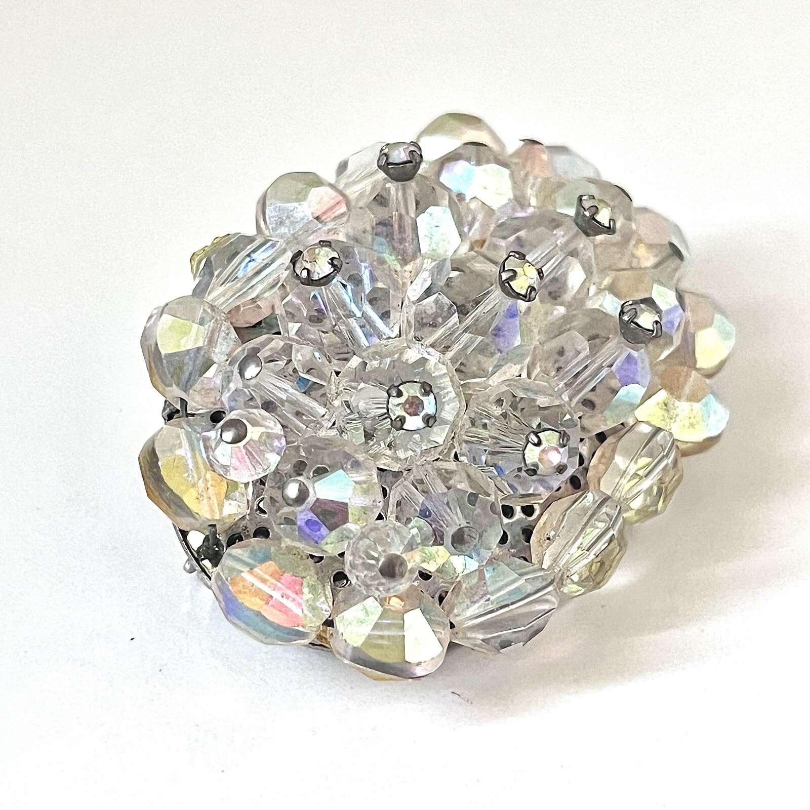 MCM AB Rhinestone Brooch Aurora Borealis Crystal Bead Cluster Prong-Set Pin