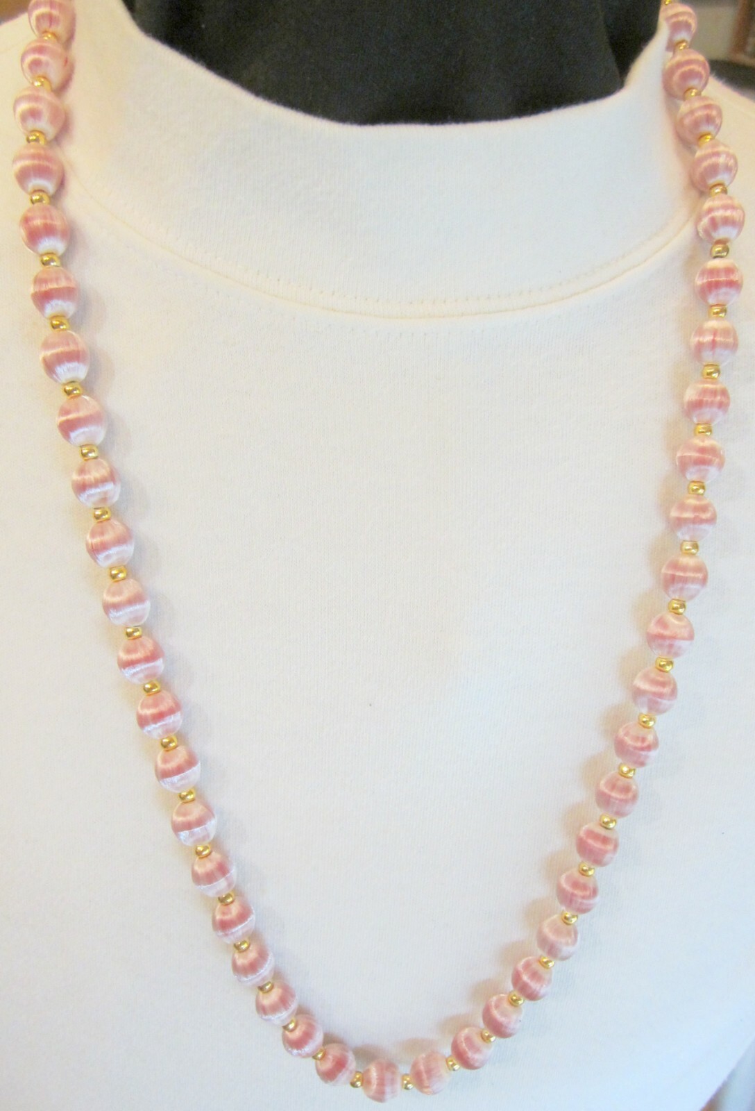 Colored 30 inch Satin Ball Beaded Necklace Gold Clad Pink Purple Blue Brown (54