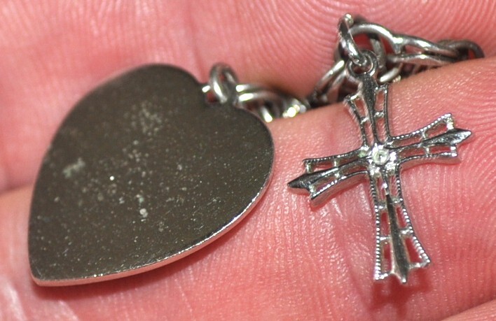 Vintage STERLING CHARM BRACELET cross, son, daughter, mom, aquarius .65 troy oz
