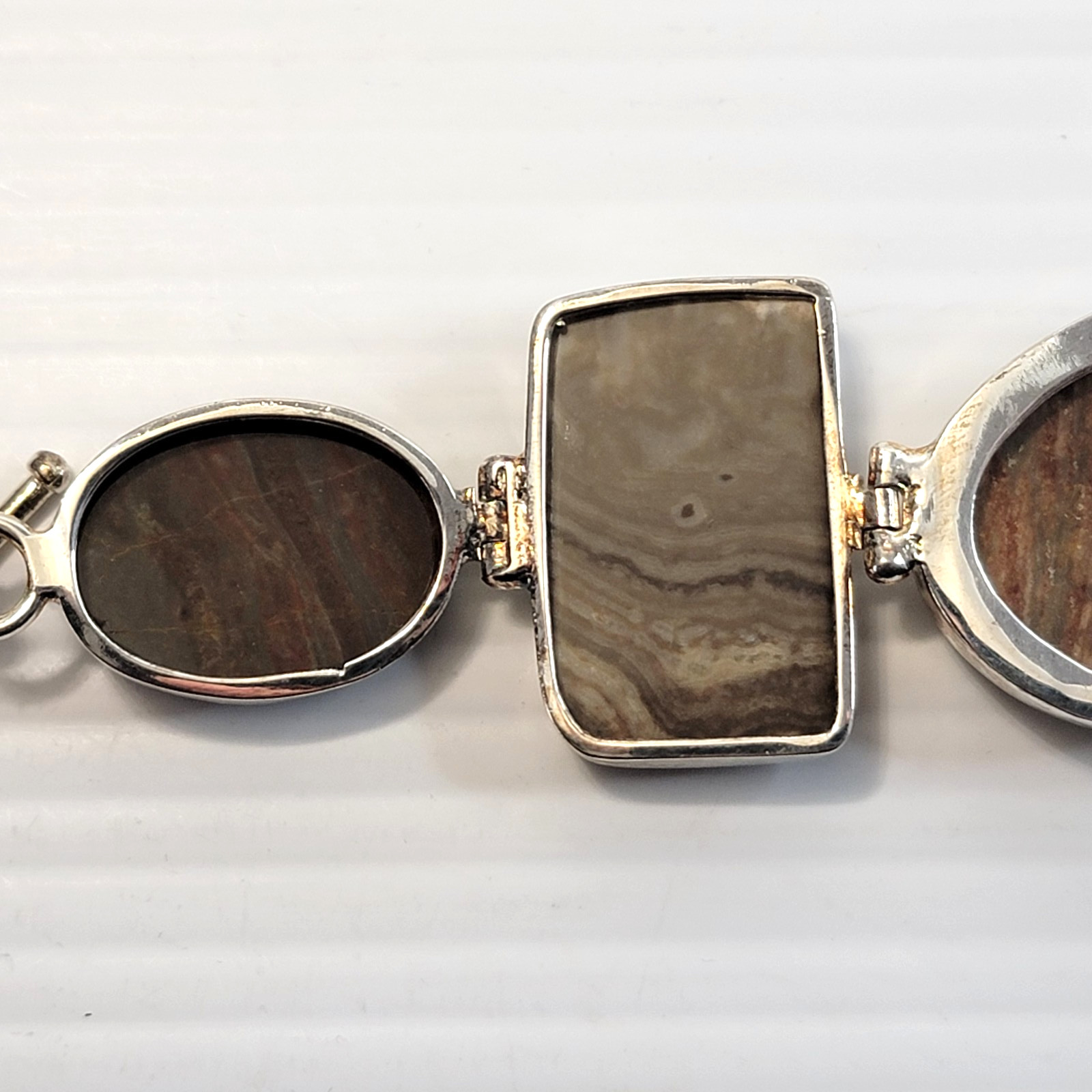 Artisan Silver Tone Bloodstone Bracelet 7.5″ 5-Station Fancy Jasper Earth Tone