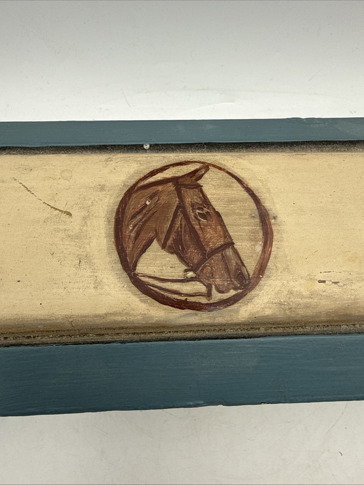 Vintage Wooden Box Blue & White with Hand Painted Horse filled with Jewelry
