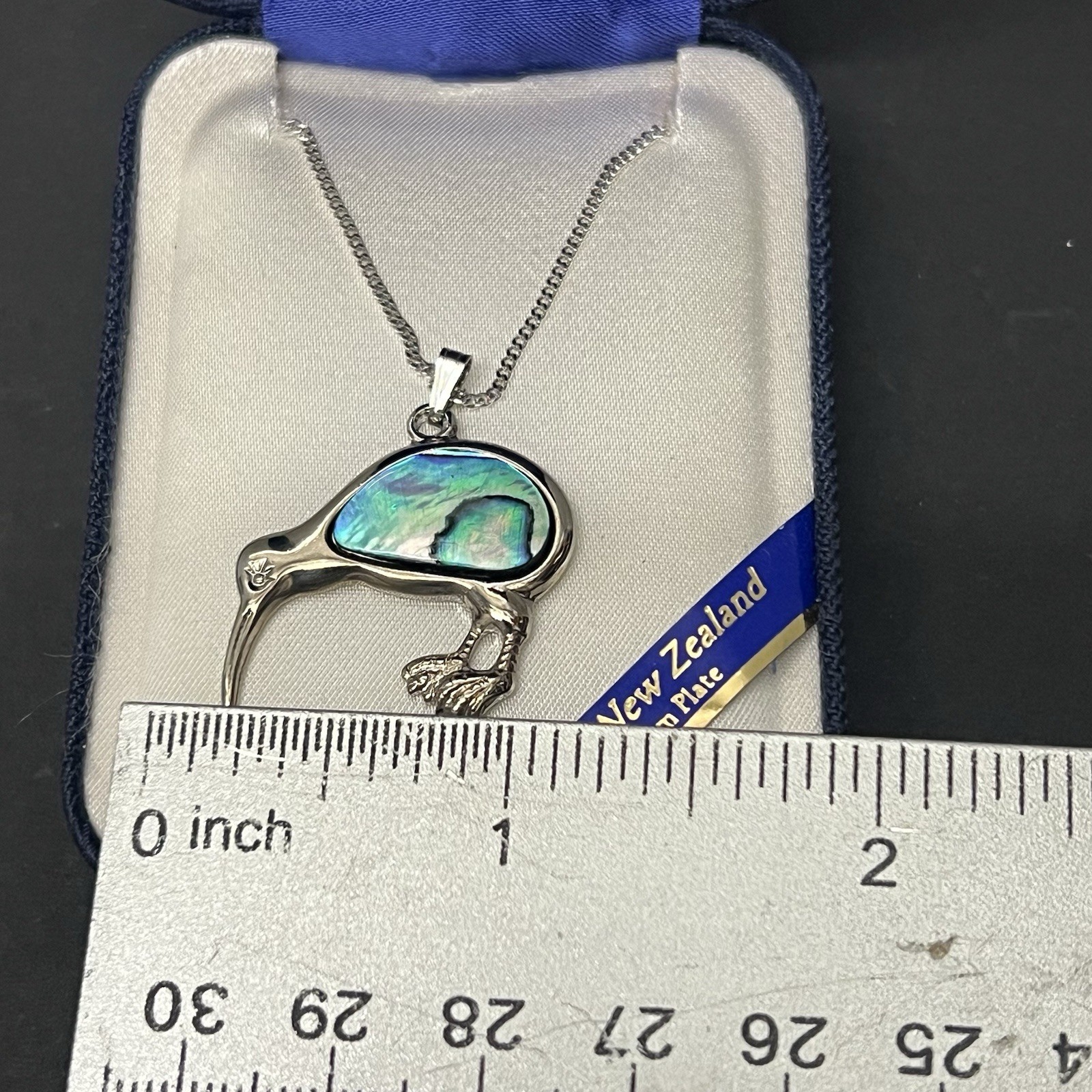 Vtg Abalone Iridescent ARIKI New Zealand Palladium Plate Paua Shell Necklace Box