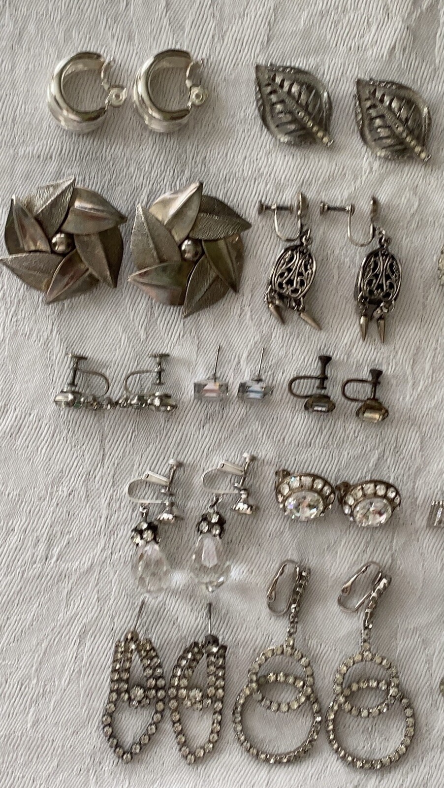 Vintage Earring Lot 40 Clip Dangle Statement Screw Sparkle Cocktail Wear Signed