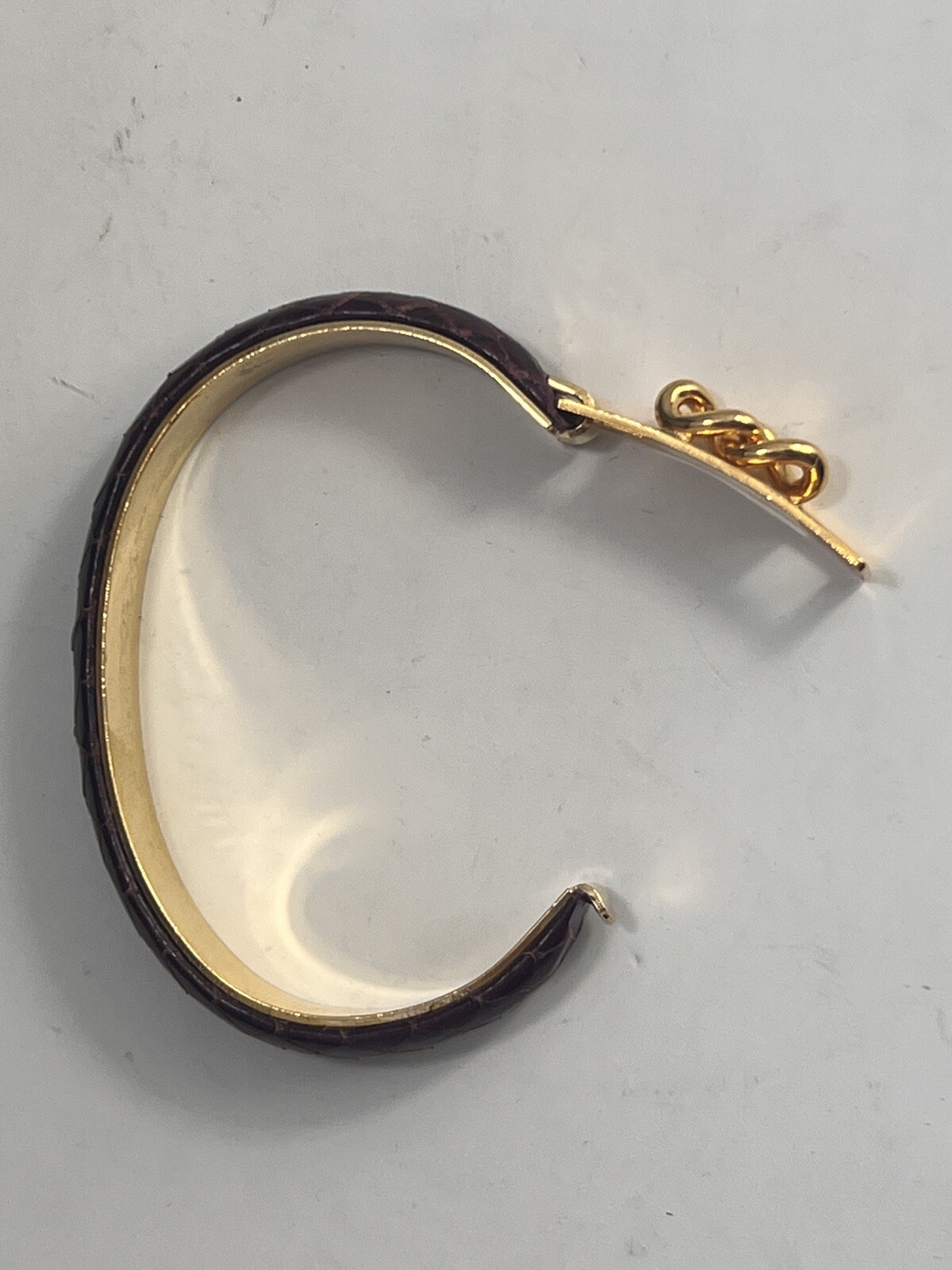Vintage MANNELLI Florence 24 Kt Gokd Plated Brown Leather Hinged Bracelet