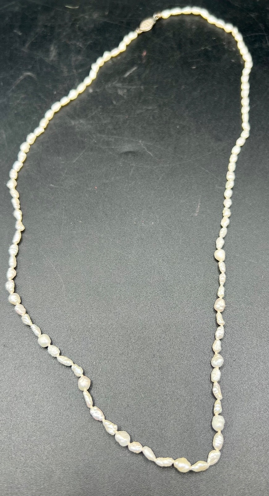 VTG Hand Knotted Freshwater Rice Pearl Necklace Sterling Silver Filigree Clasp