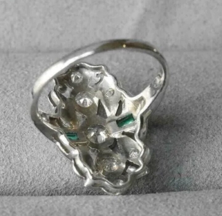 Three Stone 1/2Ctw White Round Cut Simulated Diamond Art Deco Ring In 925 Silver
