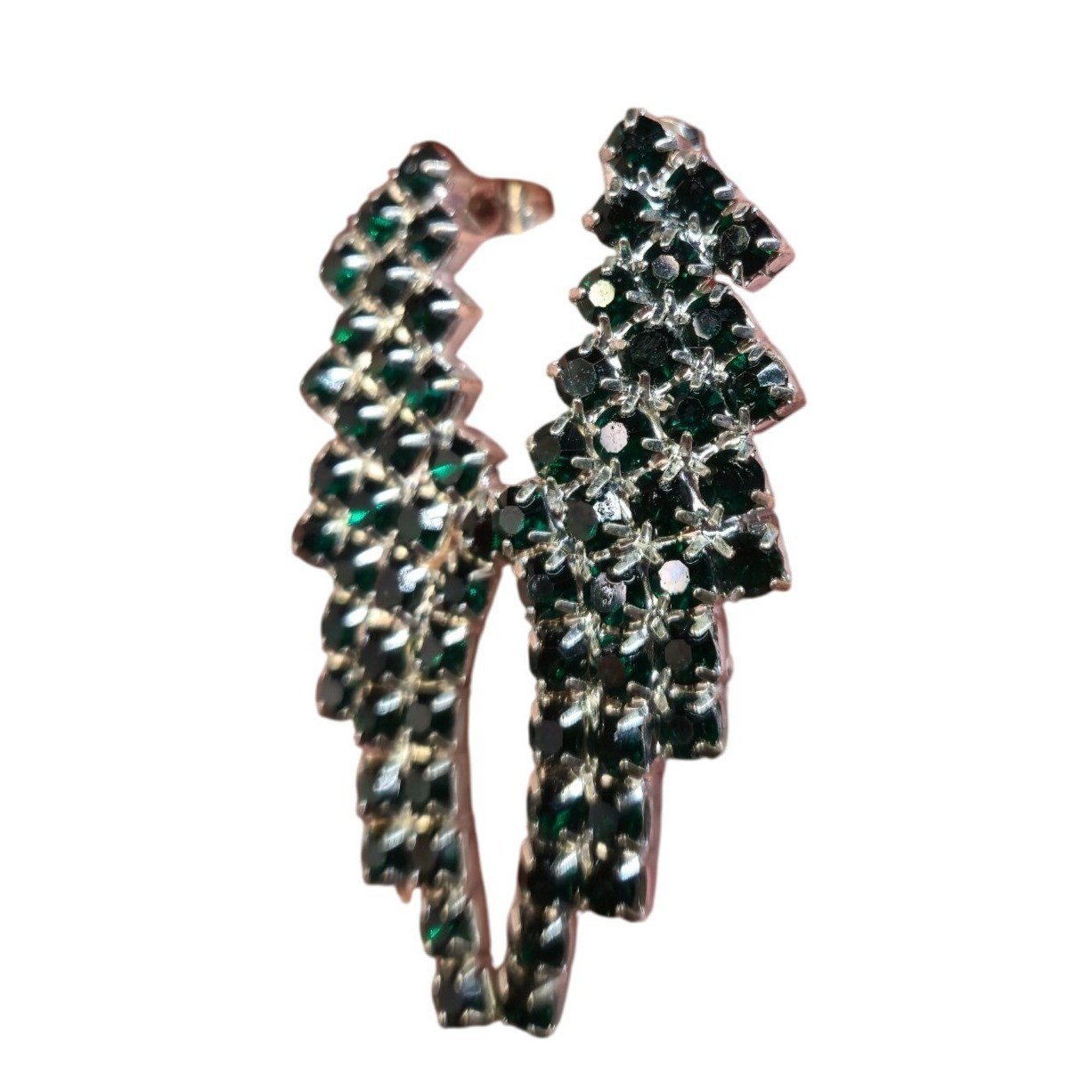 VTG Sterling Emerald Green Rhinestone Earrings Chandelier Waterfall Design 925