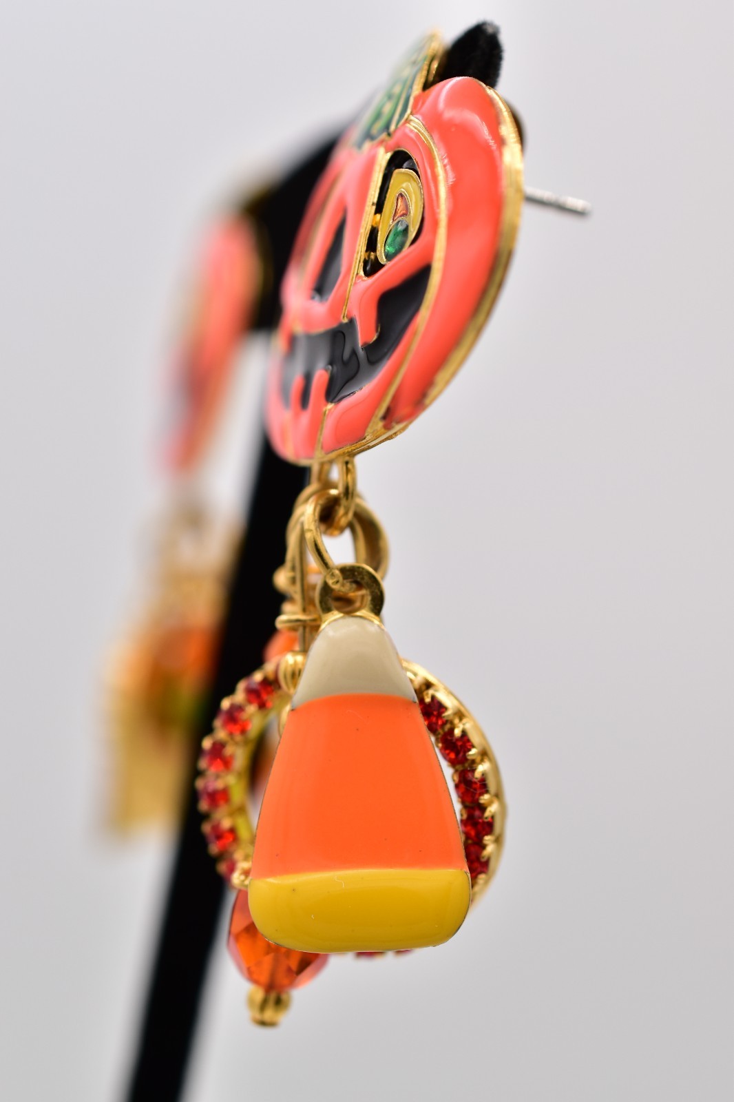 Lunch at The Ritz Halloween Pumpkin Ghost Candy Corn Charm Earrings Signed Bin1