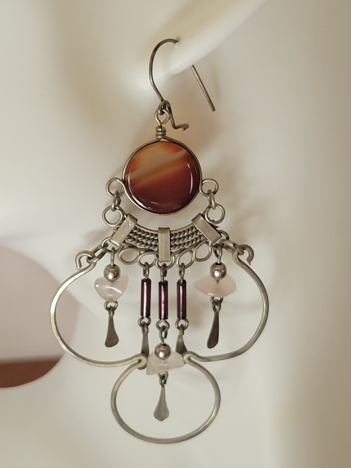 Vtg Chandelier Boho Dangling Pierced Earrings Metal Silver Tone Jewelry