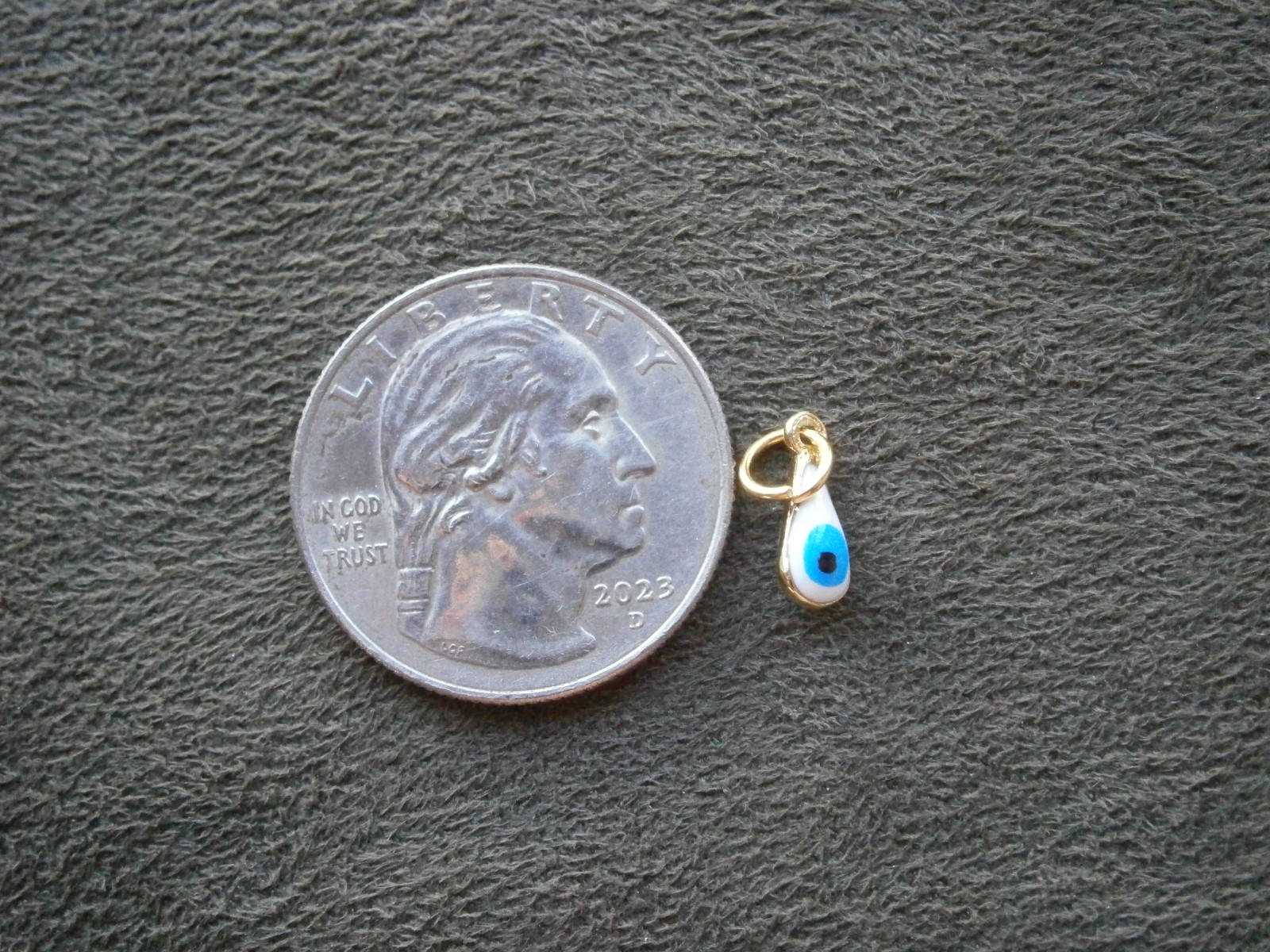 TINY White Evil Eye Amulet Vintage Goldtone & Glass Bead Charm Pendant