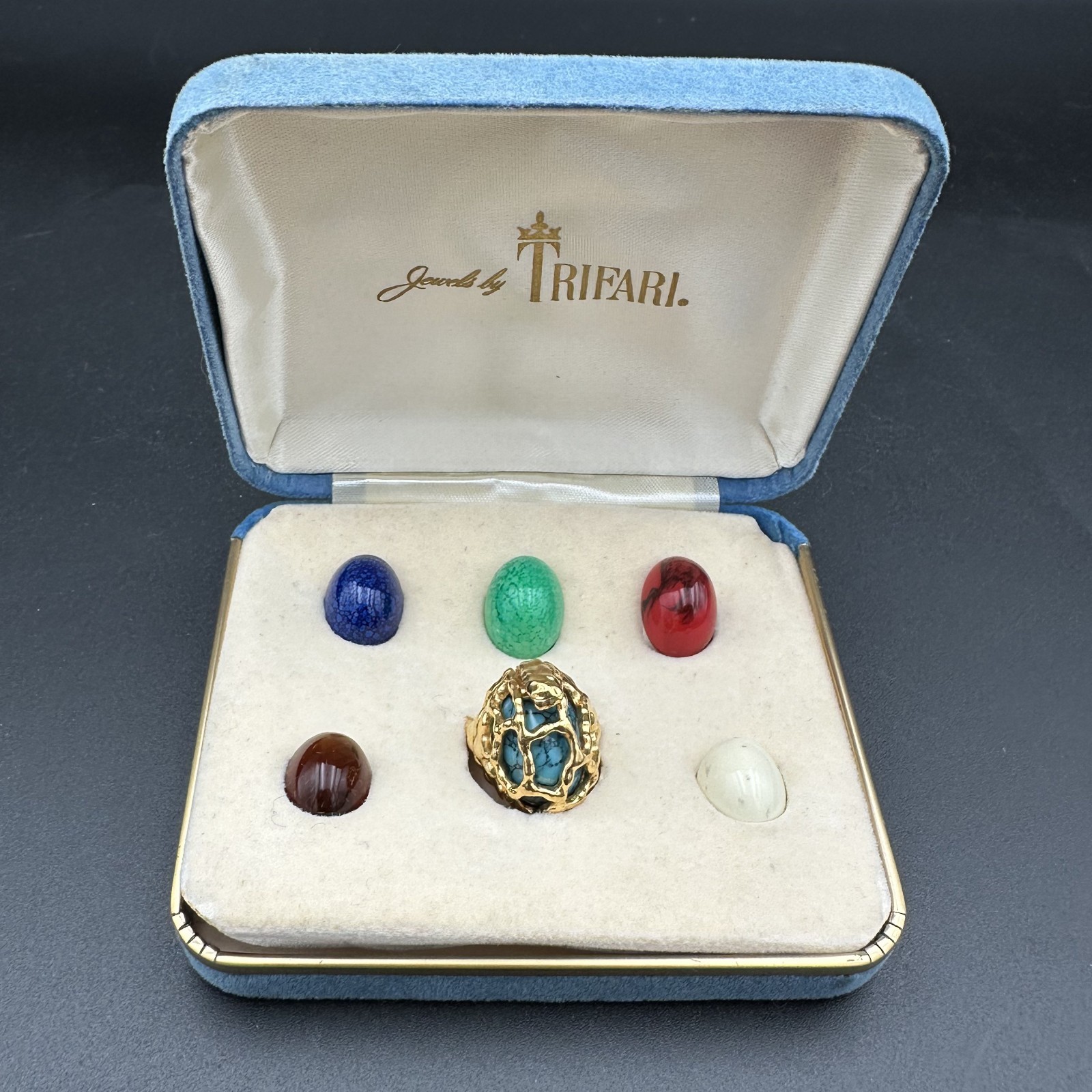 NIB Vintage 1960s CROWN TRIFARI Gold-tone Convertible Interchangeable Ring