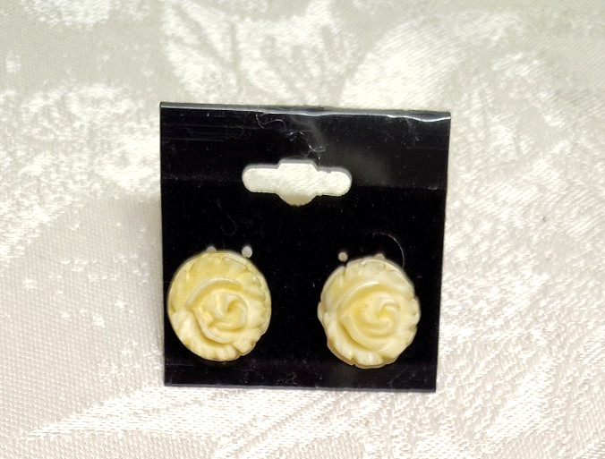 Carved Rose Earrings ivory Vintage Possibly Gold Filled Back