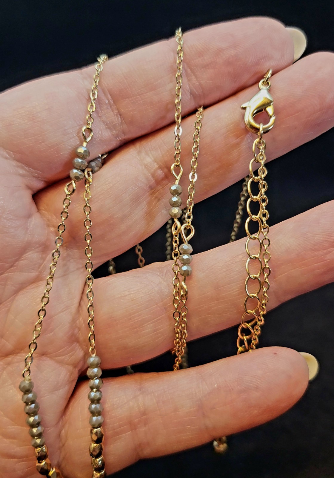 Vintage Long Gold-Tone Beaded Statement Pendant Necklace ~ 37″ Long