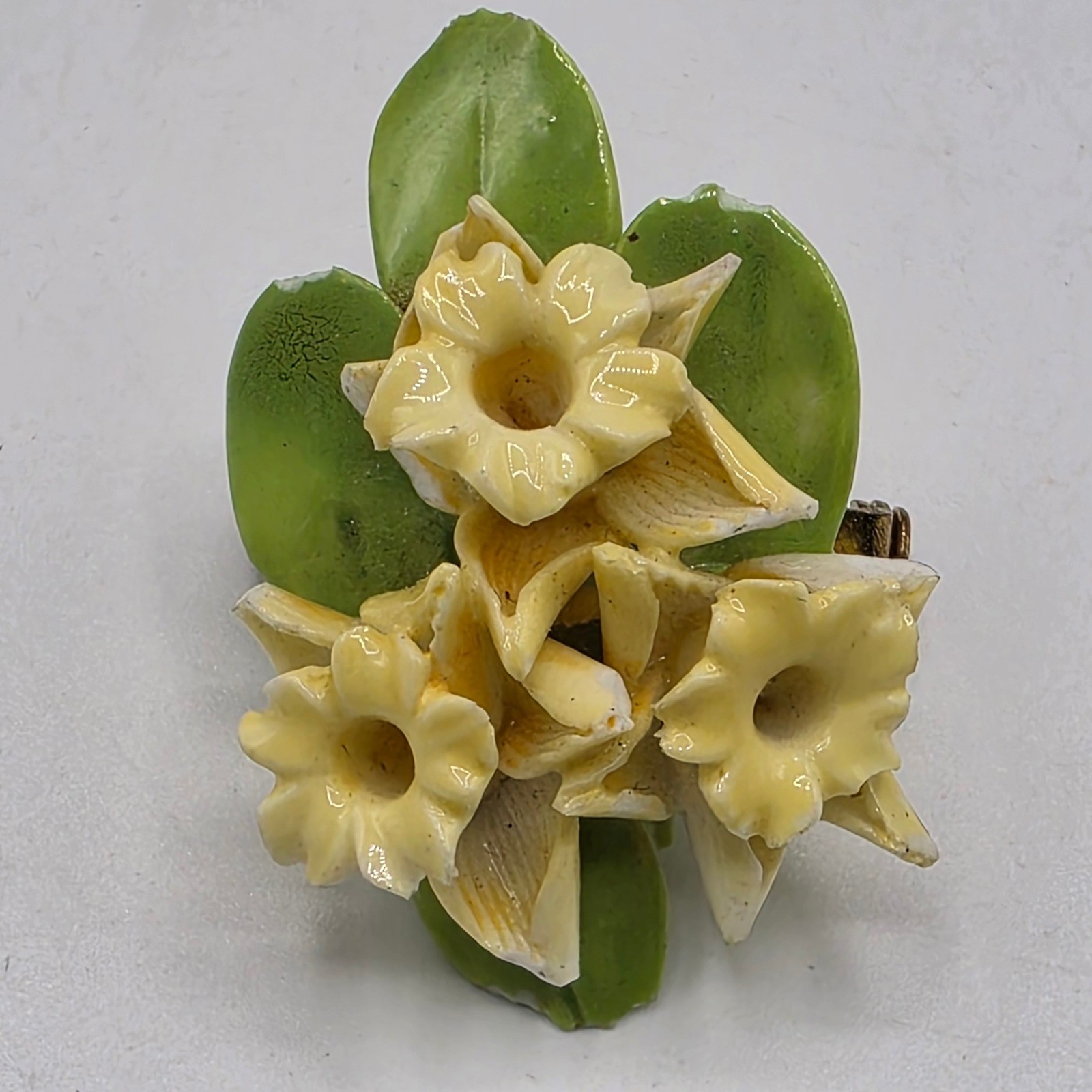 Vintage Thorley Bone China Daffodil Floral Brooch Pin Made in England Yellow