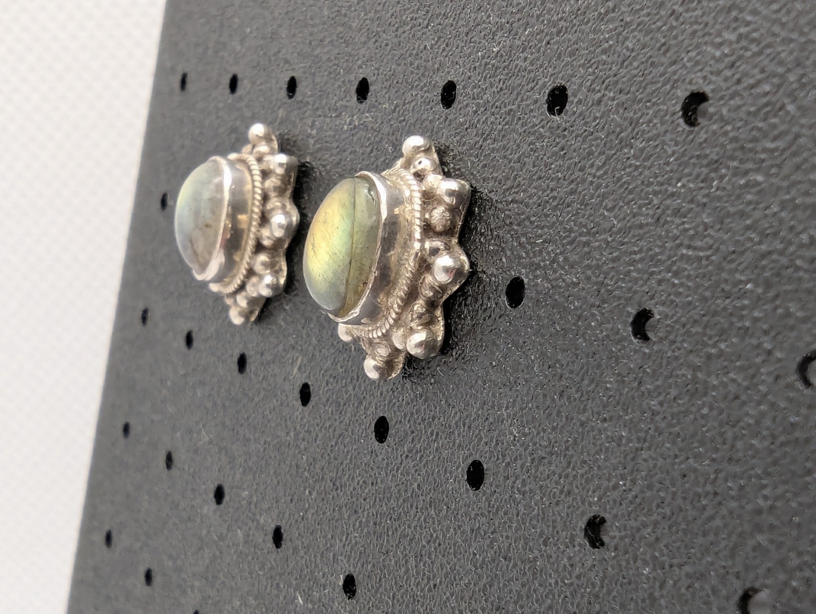 925 STERLING SILVER With LABRADORITE STONE POST / STUD EARRINGS. 17.5mm Long