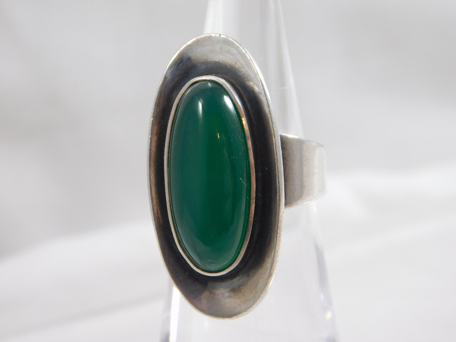 Niels Eric N.E. From Denmark Modernist Chrysoprase Sterling Silver Ring sz 4
