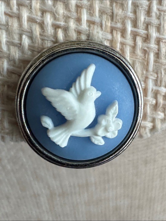 VTG 1983 Avon “Dove with Olive Branch ” Cameo Clip-on Earrings Blue Silver Tone