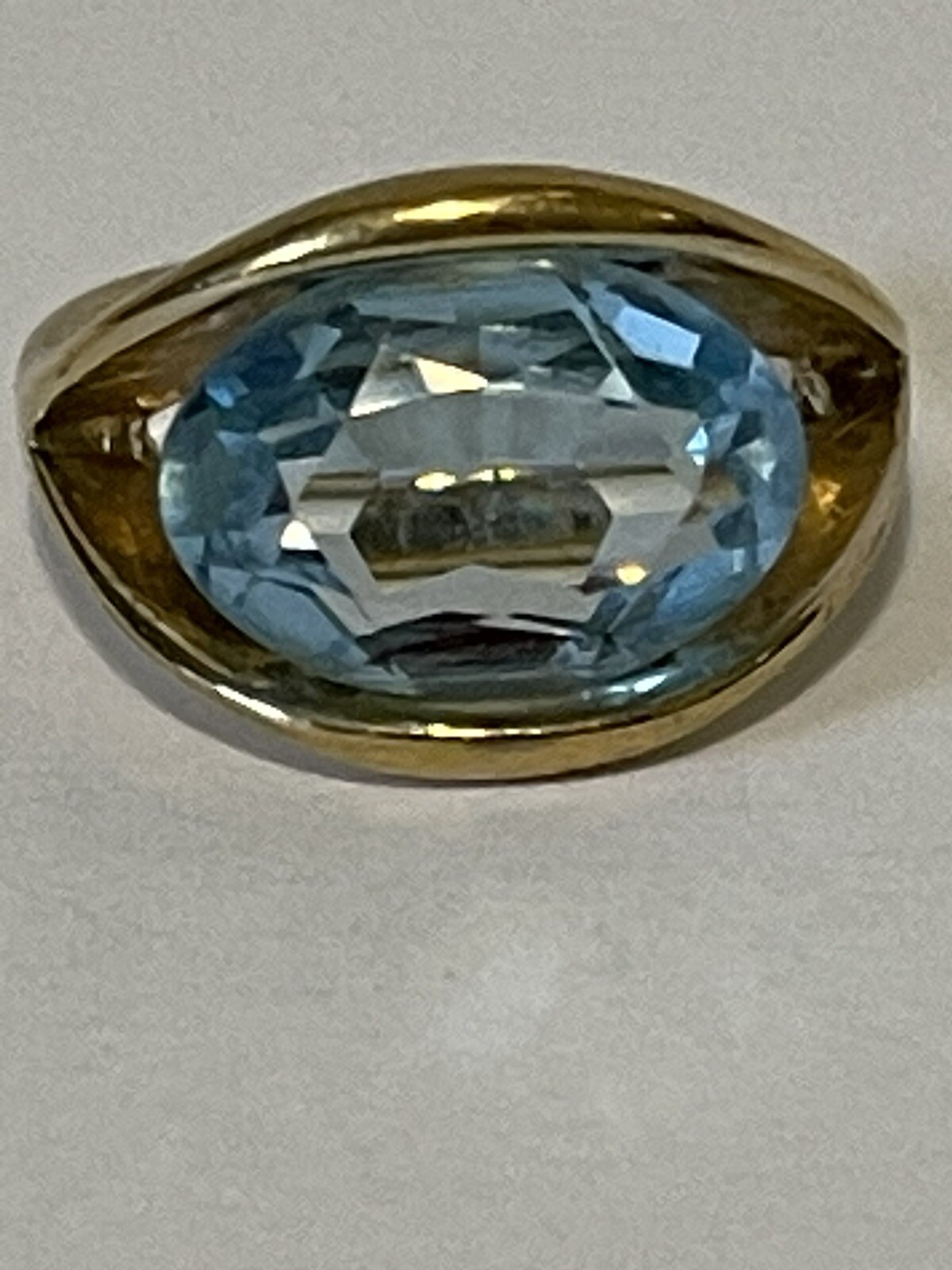 Beautiful 14K Gold Plated Joseph Esposito Oval Shaped Blue Topez Ring, Size 6