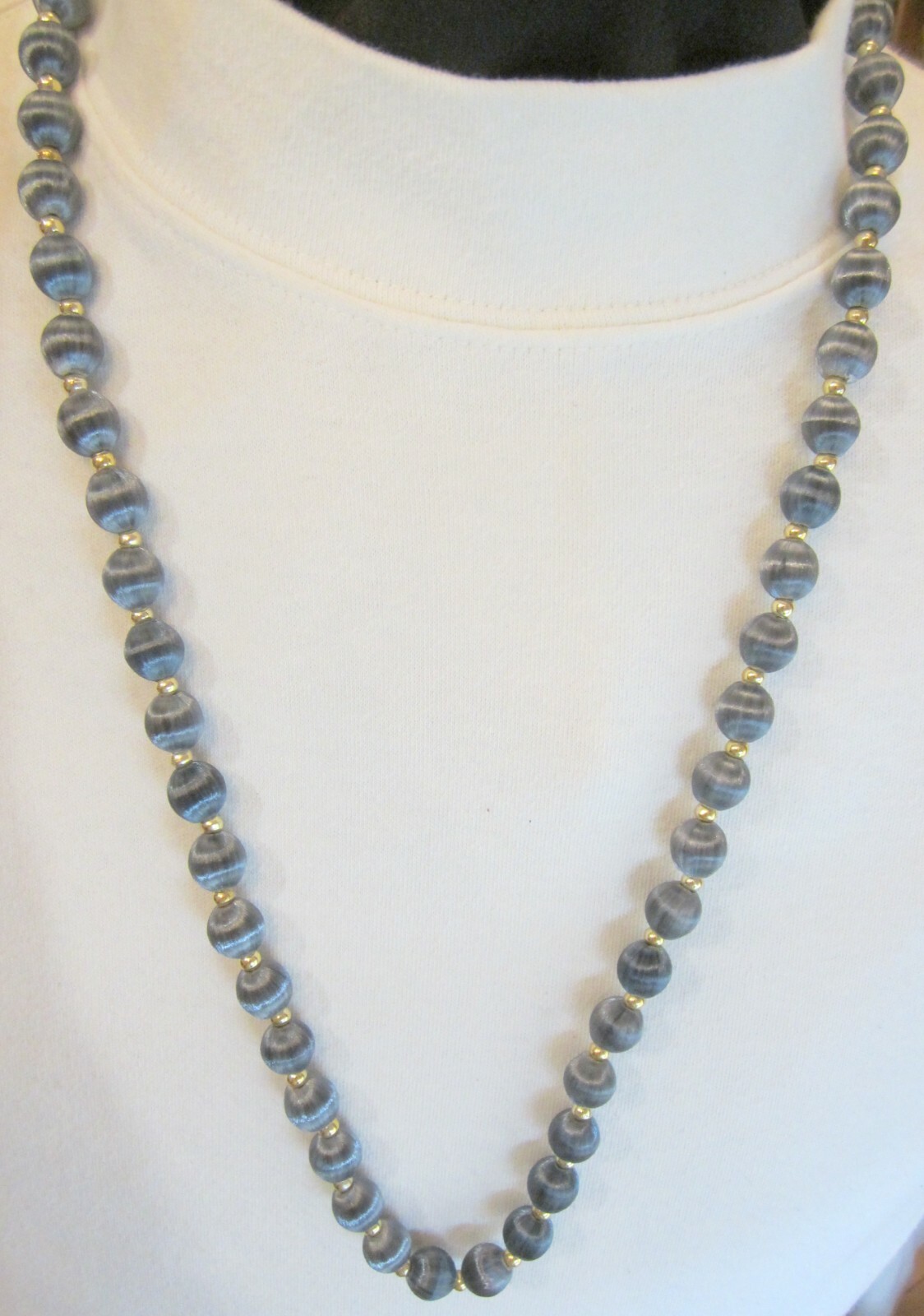 Colored 30 inch Satin Ball Beaded Necklace Gold Clad Pink Purple Blue Brown (54