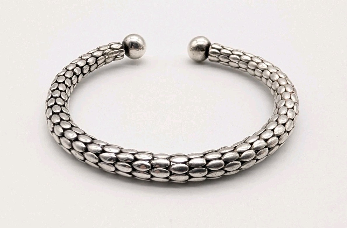 Large Vintage Italian Sterling Silver Popcorn Bangle Bracelet Flexible Sz 7⅞