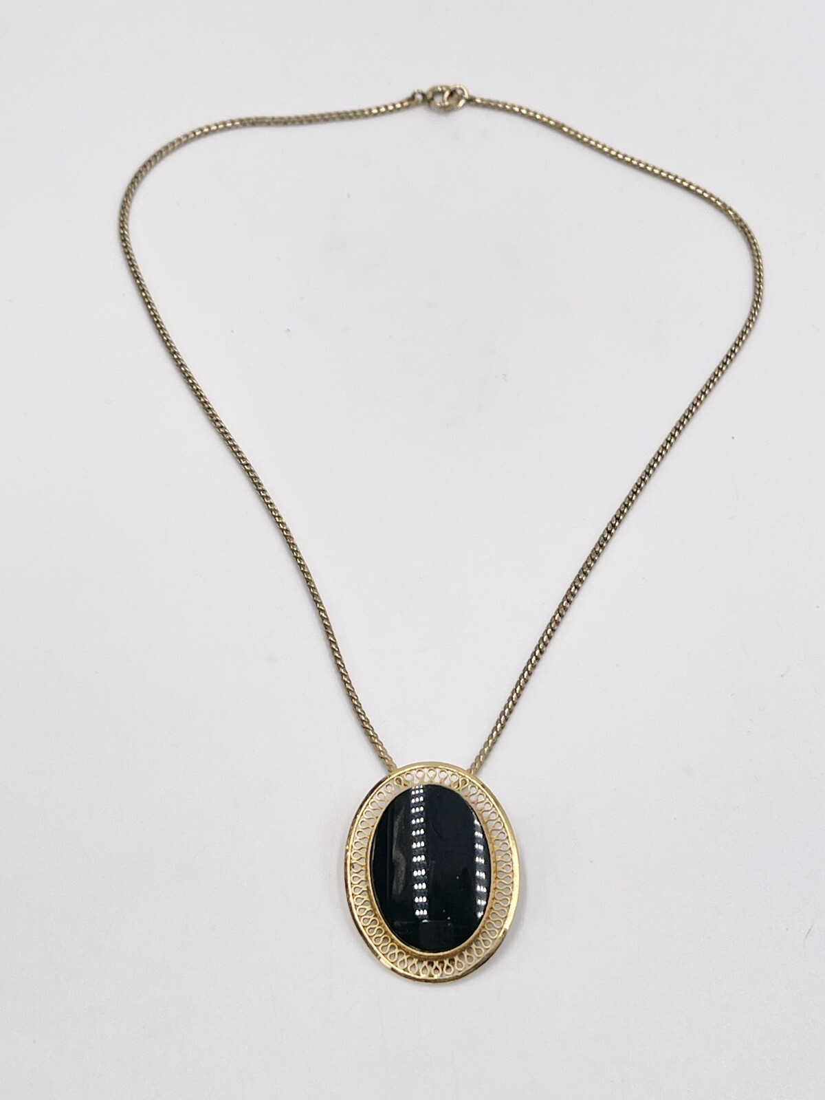 Vintage Necklace Winard 7 1/20 12k GF Convertible Brooch Black Onyx 14”