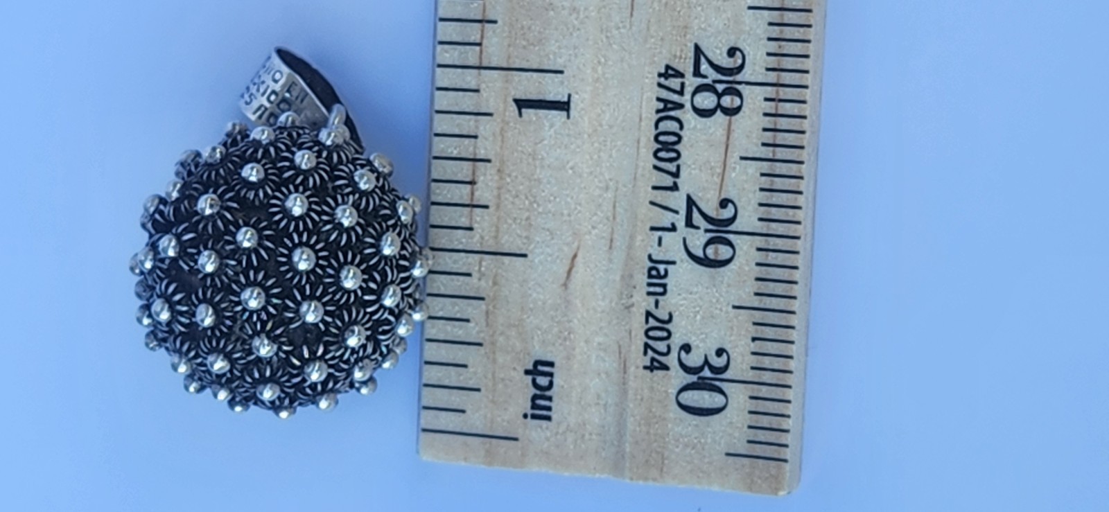 925 Sterling Silver Vintage Mexico Cannetille Oxidized Ball Charm Pendant