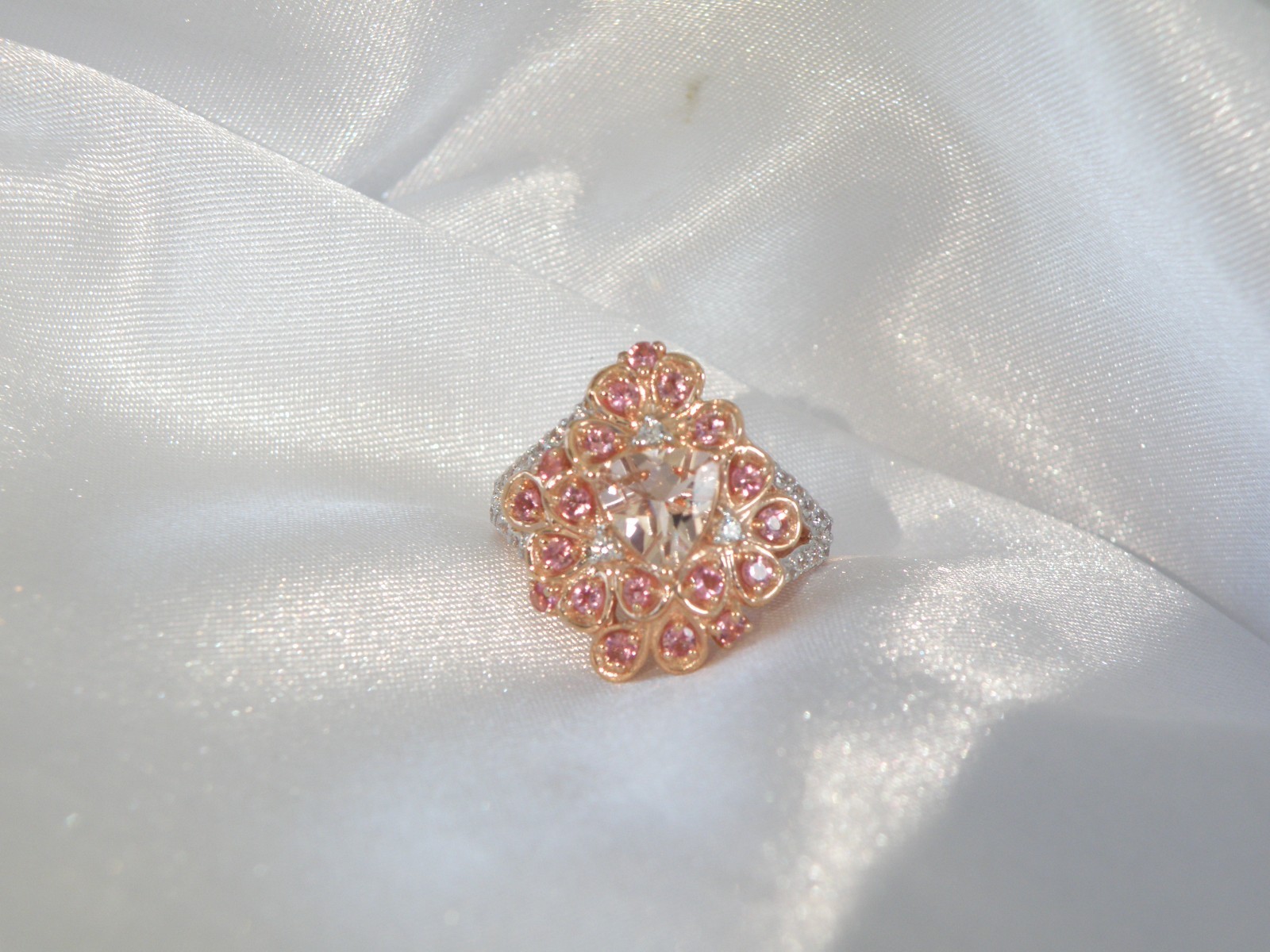 Sterling Silver 925 Rose Gold on Morganite Quartz Antique Style Ring Size 6