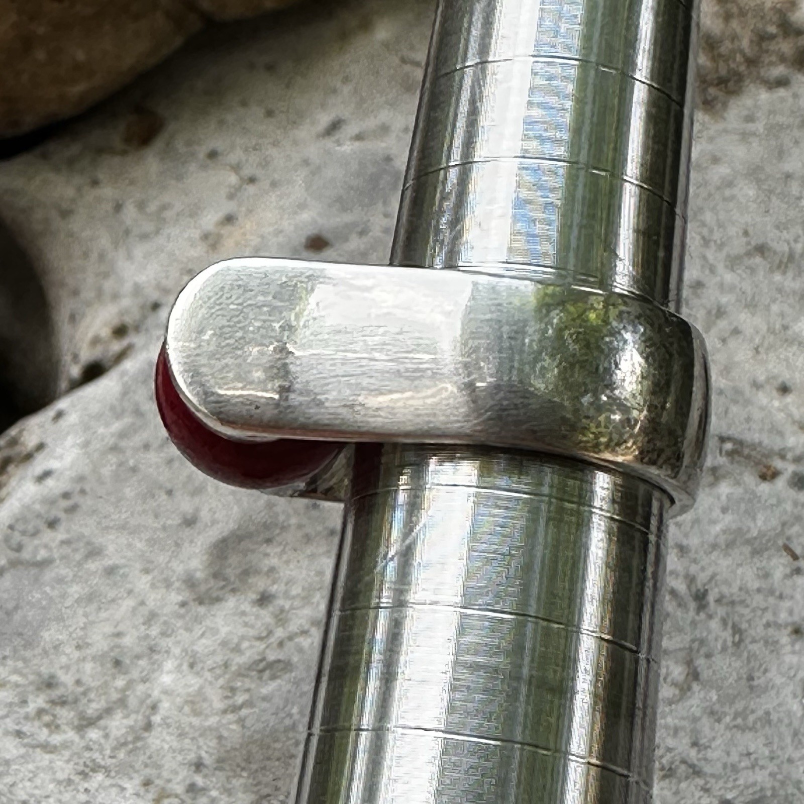 Vintage 925 Sterling Silver Tension Ring With Red Stone Removable Stone, Size 7