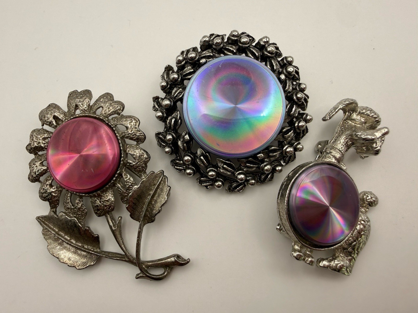 Vintage Jewelerama Brooch Lot Dog Flower Circle Wreath Pin