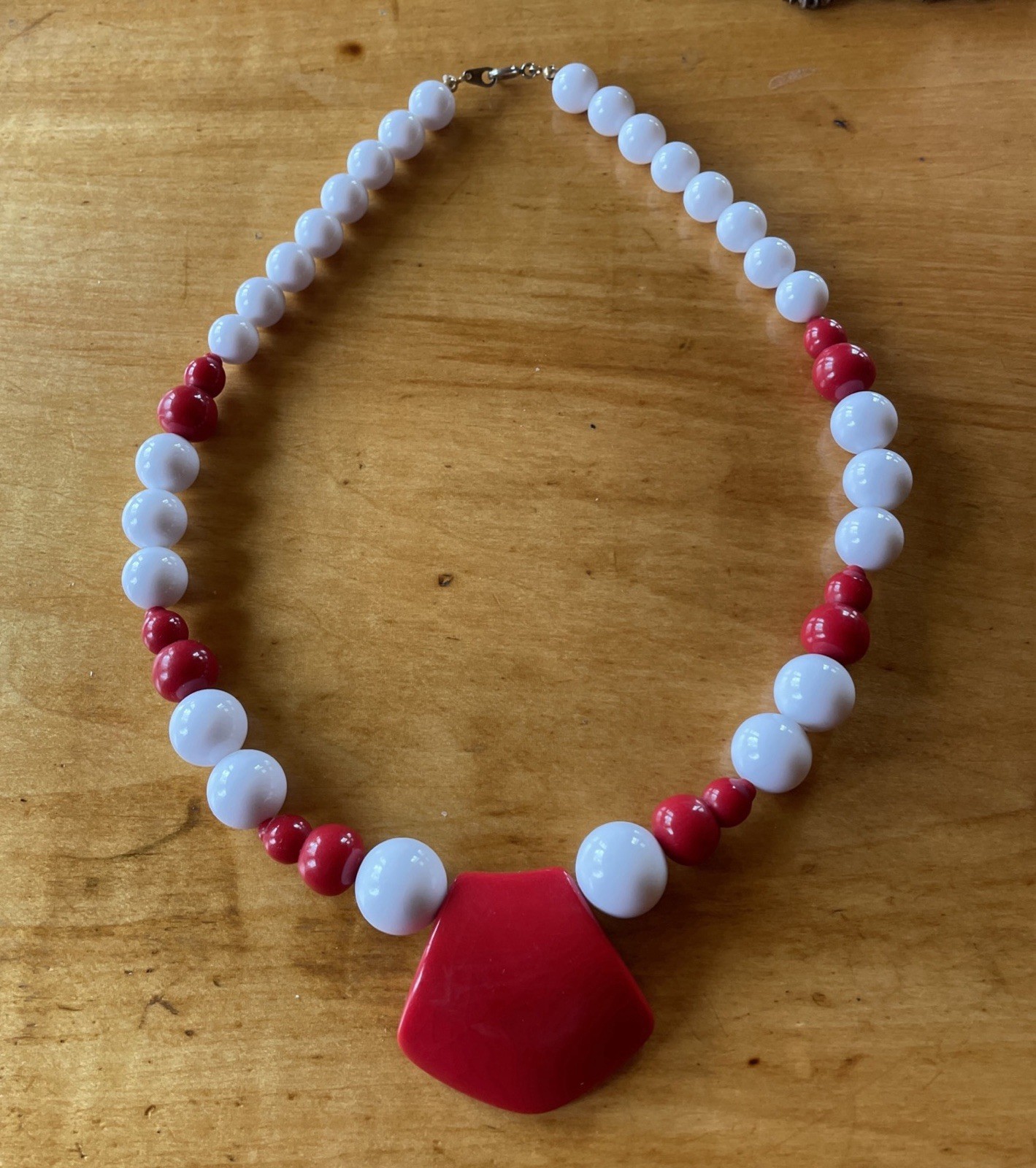 Vintage 1980’s Art Deco Style Necklace Red And White 22 Inches