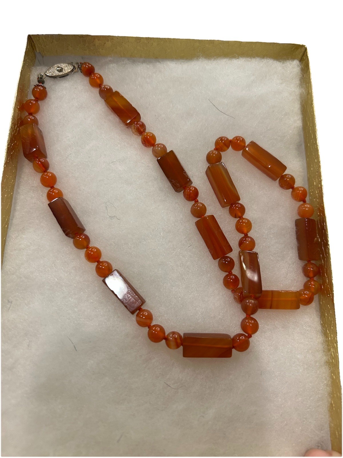 Beautiful Antique Natural Carnelian Long Stone Beaded Necklace Hand-Knotted 20”