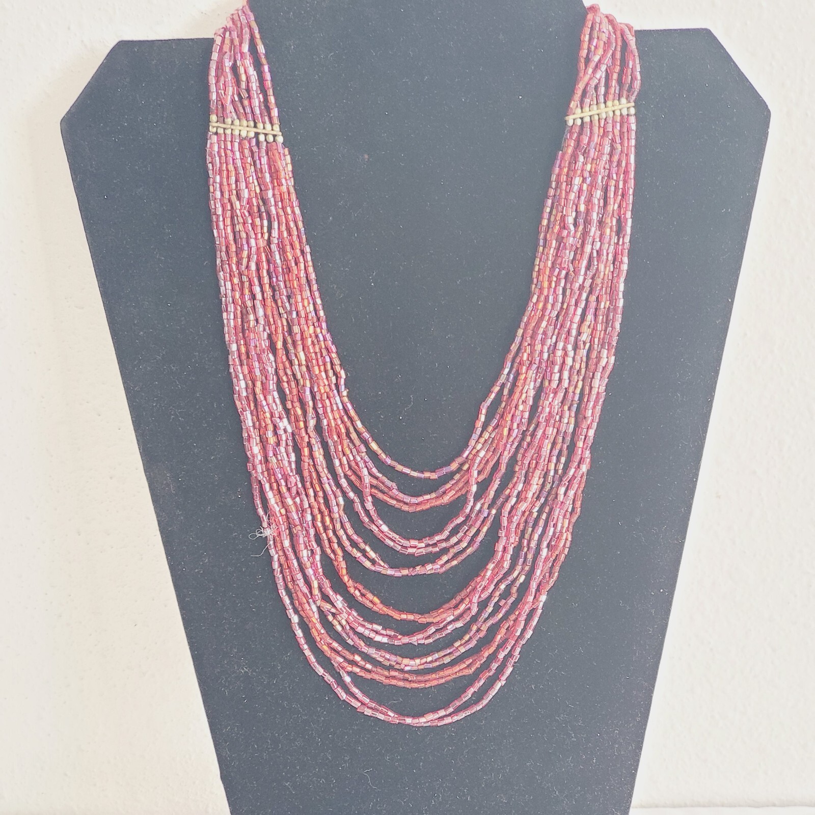 NEW 16 Strand Iridescent Wine Glass Seed Beaded Bib Necklace Costume 16″-18″