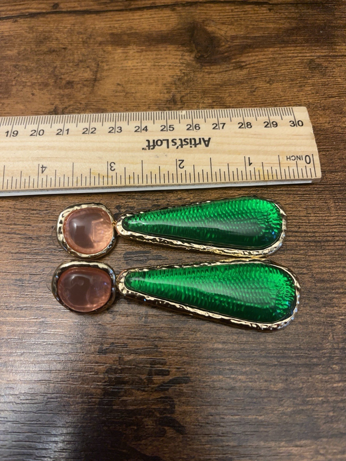 Gripoix Style Jelly Resin Earrings Pierced Dangle Gold Green Pink Brutalist