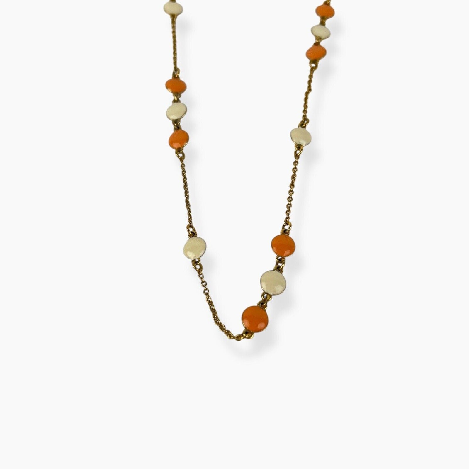 Necklace By Luxe Retro Beveled Orange Cream Enamel Dots Delicate Gold Tone Chain