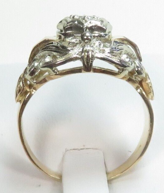 Antique 1920’s Diamond Unisex Engagement 17K Two Tone Ring Size 7.25 UK-O Deco