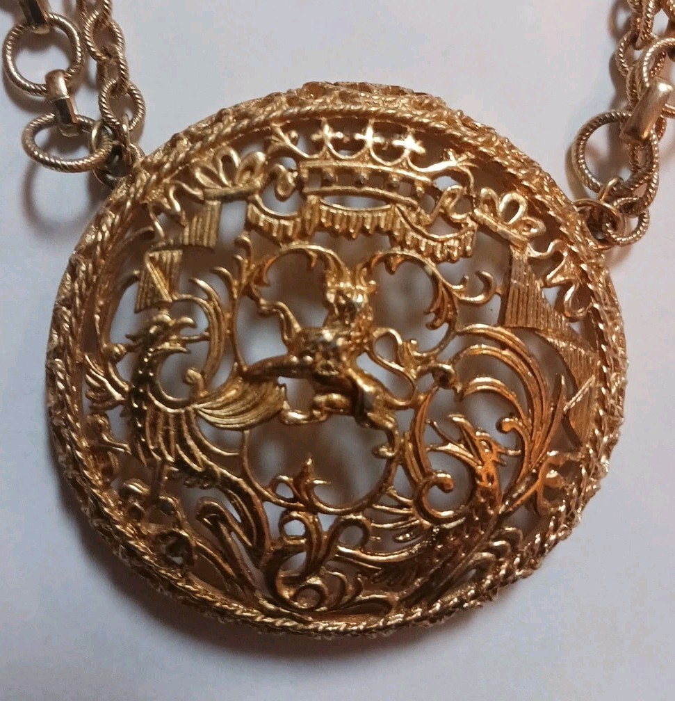 Vintage Signed Napier Coat of Arms Runway Couture Pendant Necklace 1971