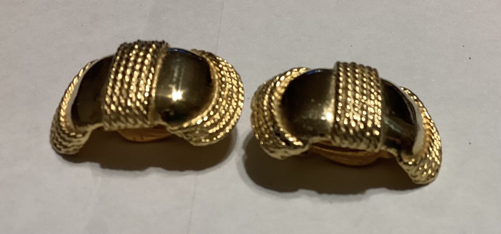 Gay Boyer Gold Tone Oval Rope Clip On Earrings Vntage Signed
