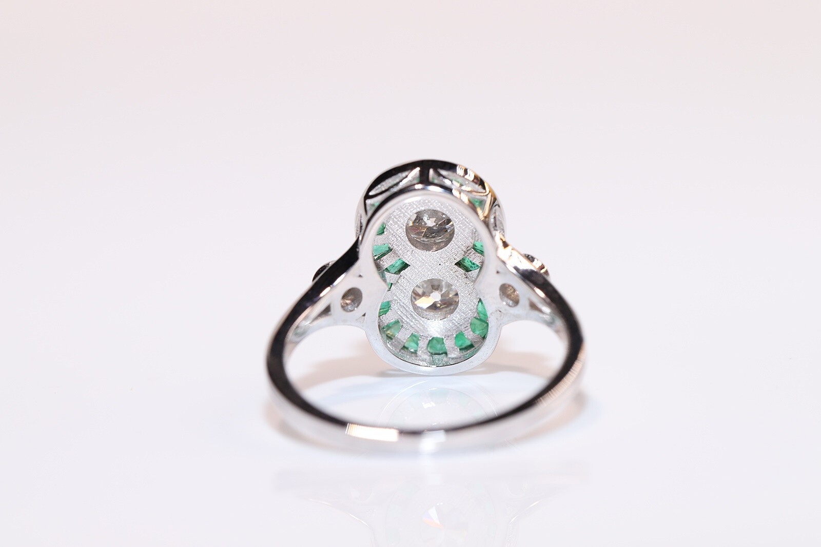 New Made 18k Gold Natural Old Cut Diamond And Caliber Cut Emerald Ring
