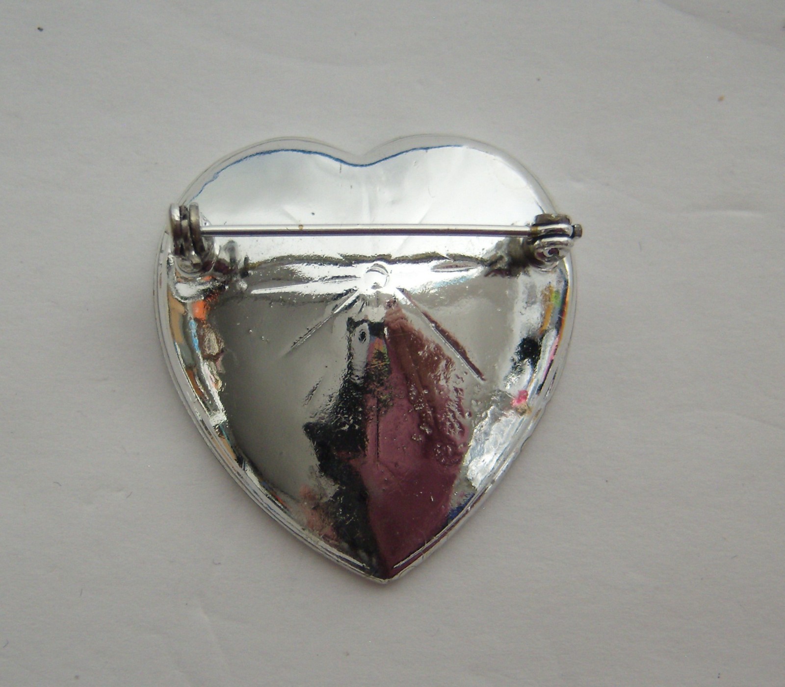 Vintage Silver Tone Pave Rhinestone Heart Brooch with Faux Pearl Center Pin