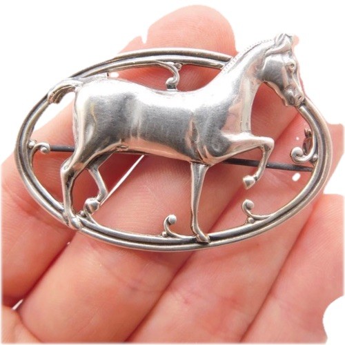 Vintage Equestrian Sterling Silver Horse Pin Brooch