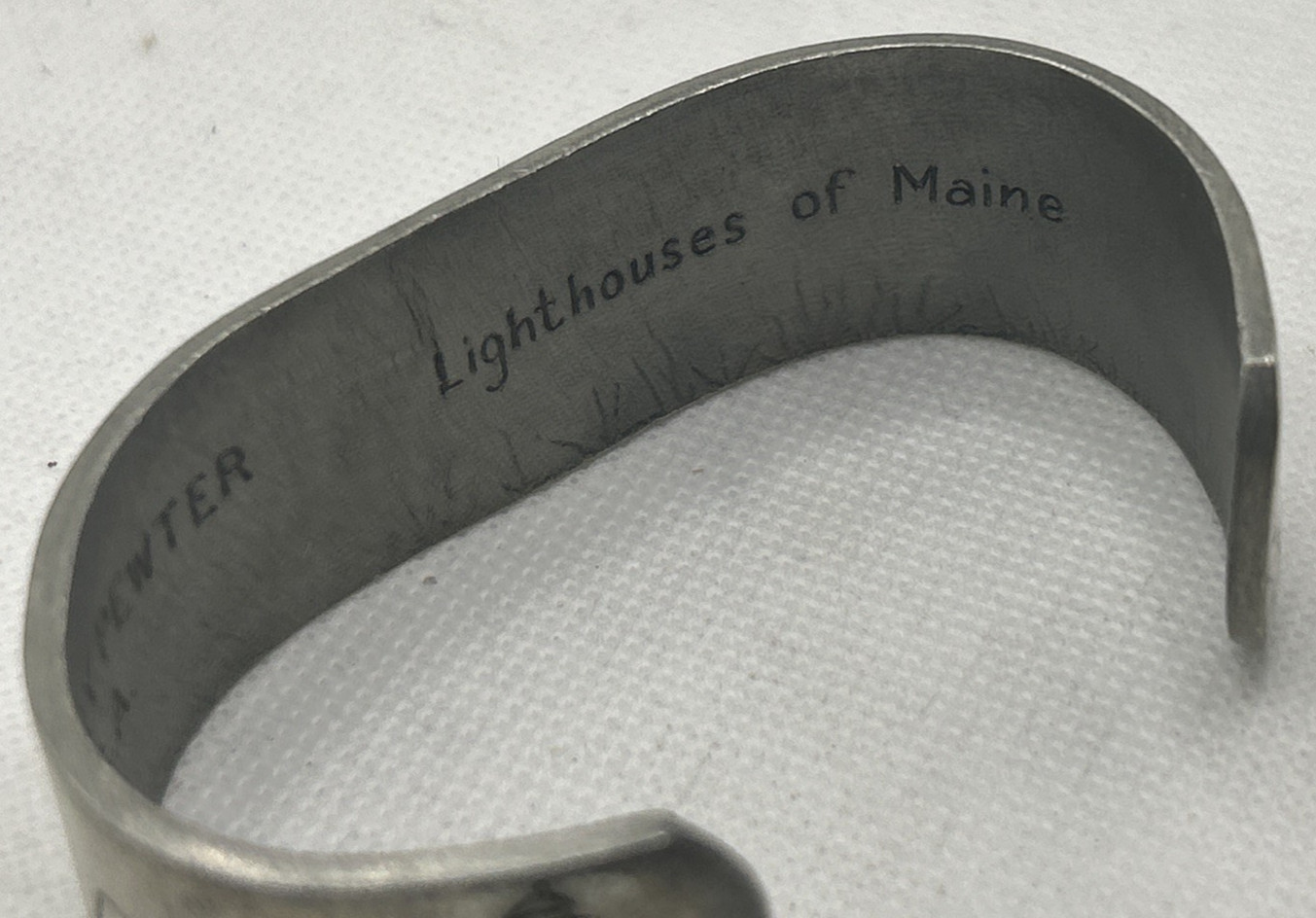 Salisbury Pewter Light houses of Maine Signed Embossed Cuff Bracelet 7″ Coastal