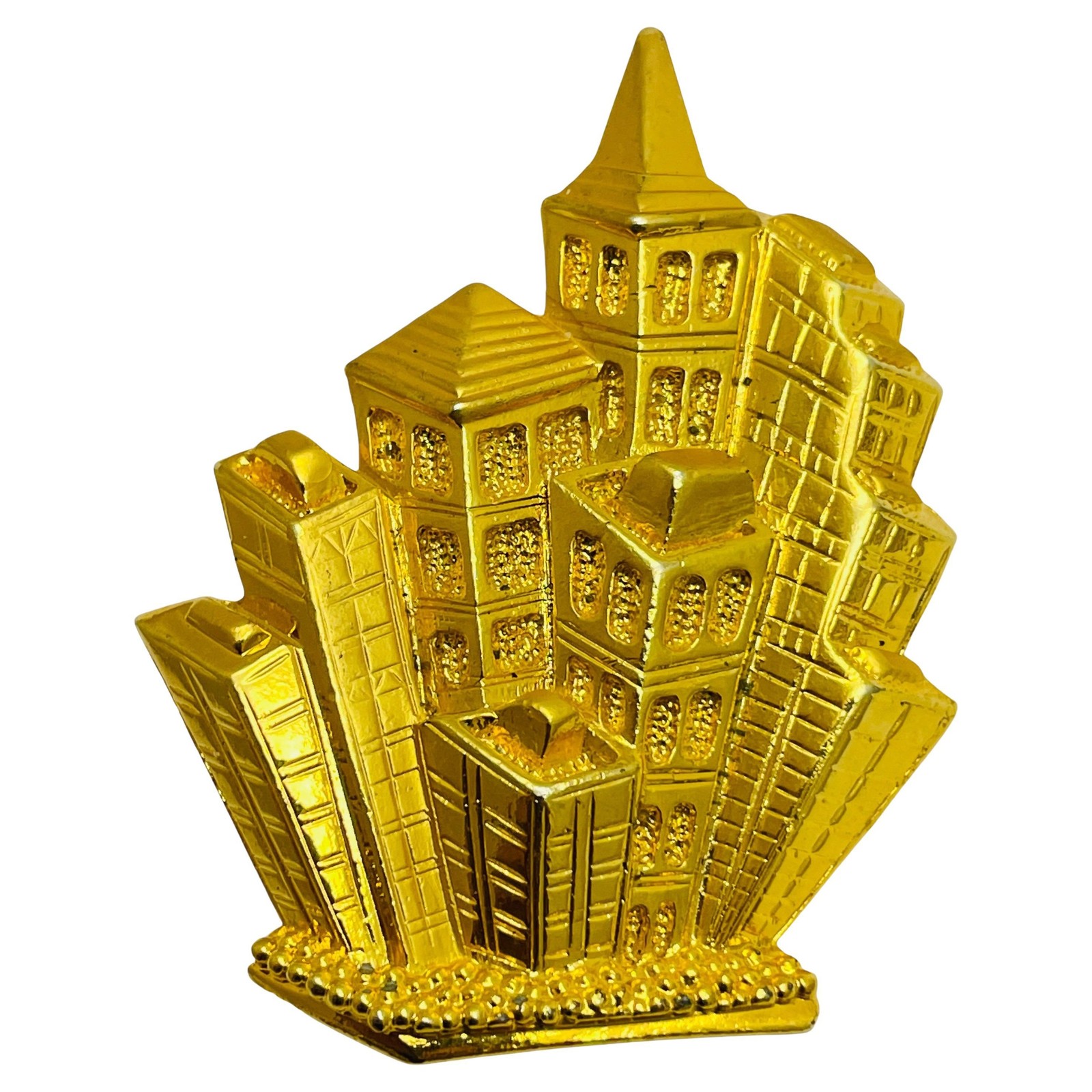 Vintage PARK LANE signed gold tone city buildings designer brooch